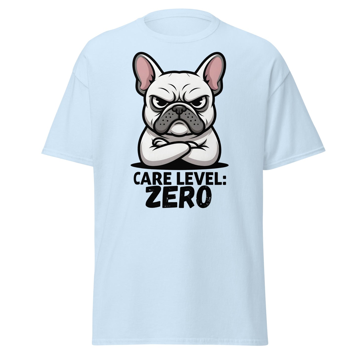 Care Level Zero French Bulldog T-Shirt - Grumpy Dog - Light Blue - T-Shirts Online