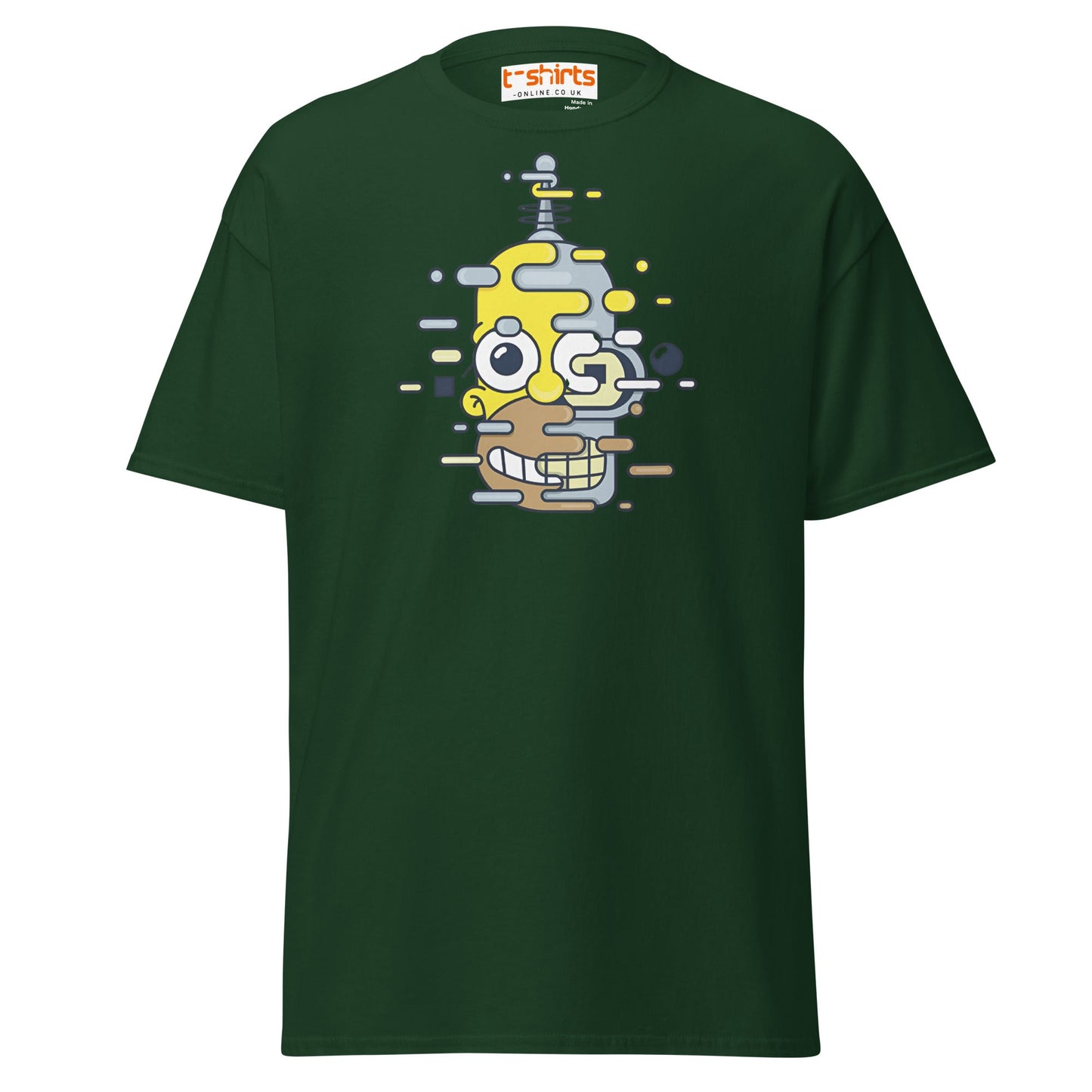 Cartoon Mashup Robot T-Shirt | Glitch Art Style - Forest Green - T-Shirts Online