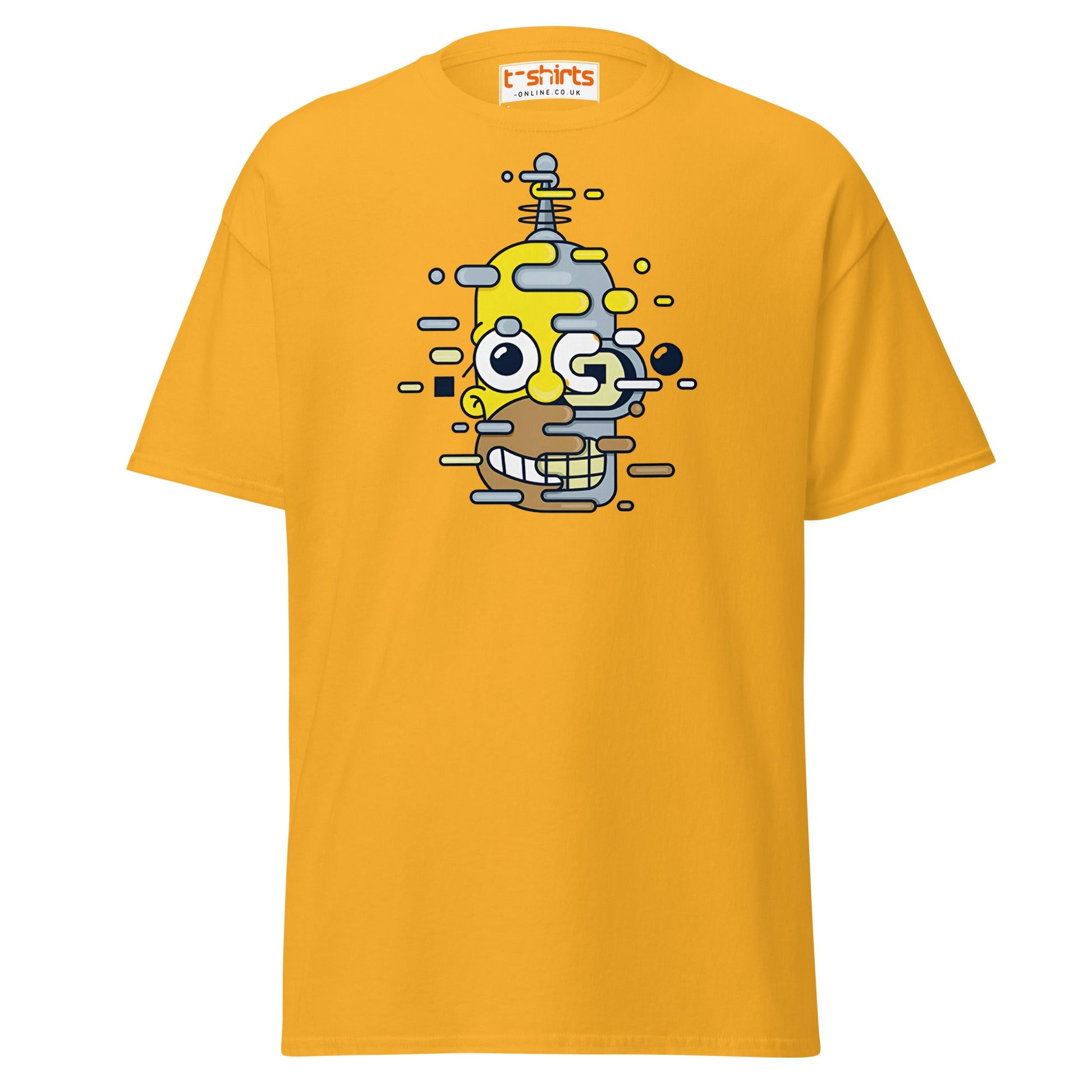 Cartoon Mashup Robot T-Shirt | Glitch Art Style - Gold - T-Shirts Online