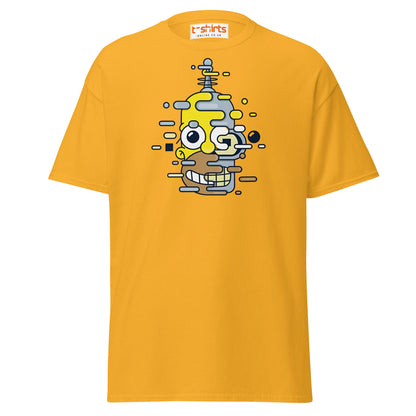 Cartoon Mashup Robot T-Shirt | Glitch Art Style - Gold - T-Shirts Online