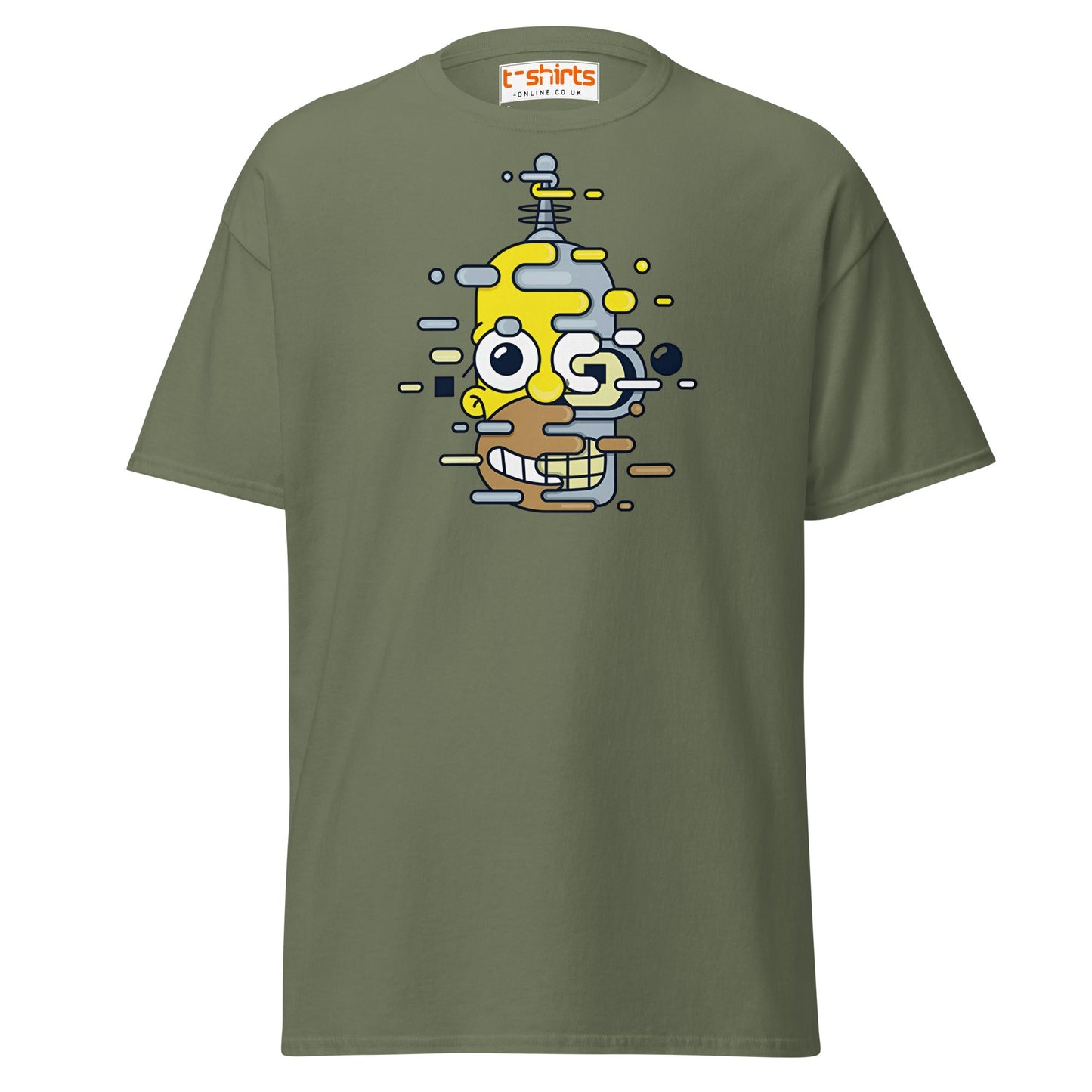 Cartoon Mashup Robot T-Shirt | Glitch Art Style - Military Green - T-Shirts Online