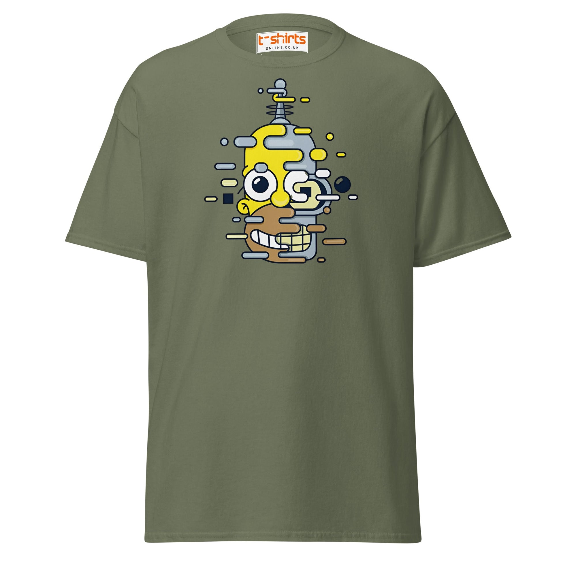 Cartoon Mashup Robot T-Shirt | Glitch Art Style - Military Green - T-Shirts Online
