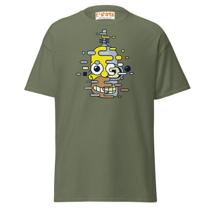 Cartoon Mashup Robot T-Shirt | Glitch Art Style - Military Green - T-Shirts Online