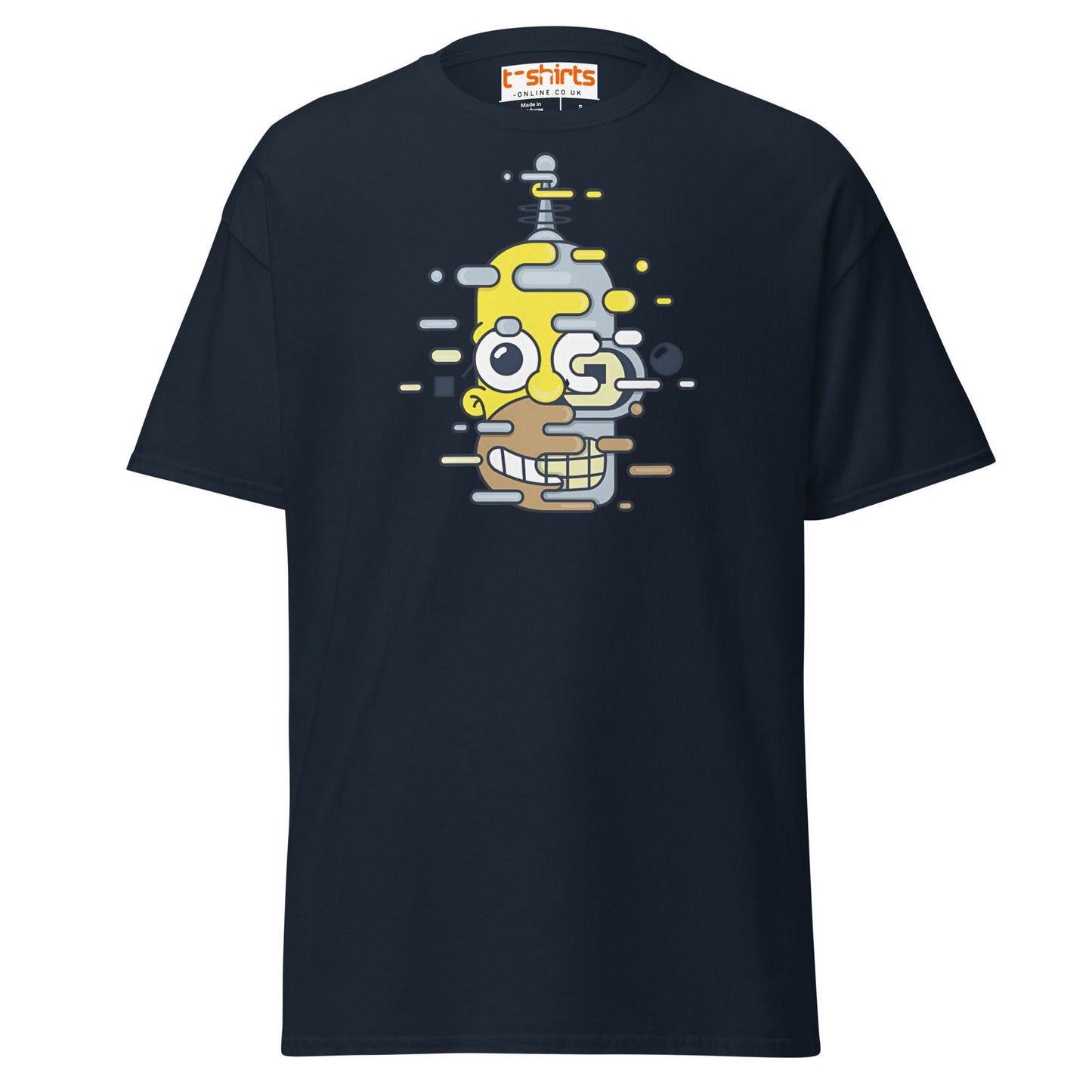 Cartoon Mashup Robot T-Shirt | Glitch Art Style - Navy - T-Shirts Online