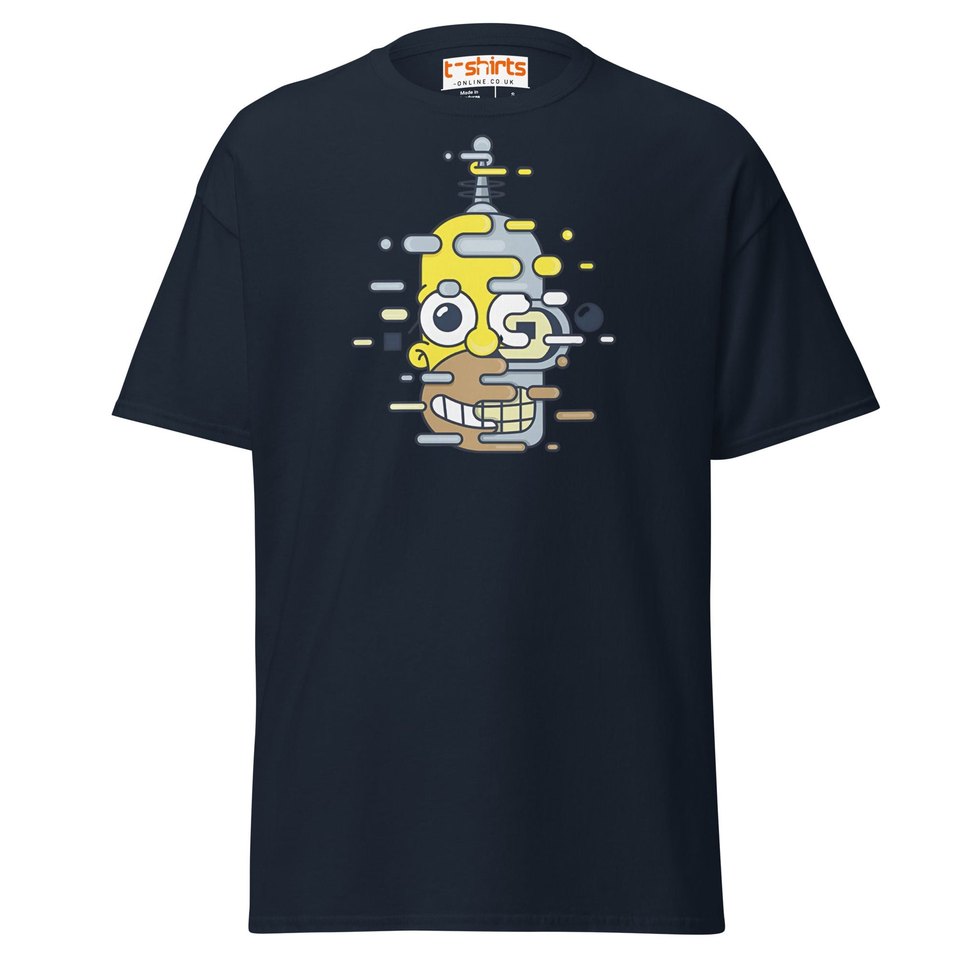 Cartoon Mashup Robot T-Shirt | Glitch Art Style - Navy - T-Shirts Online