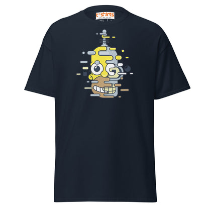 Cartoon Mashup Robot T-Shirt | Glitch Art Style - Navy - T-Shirts Online