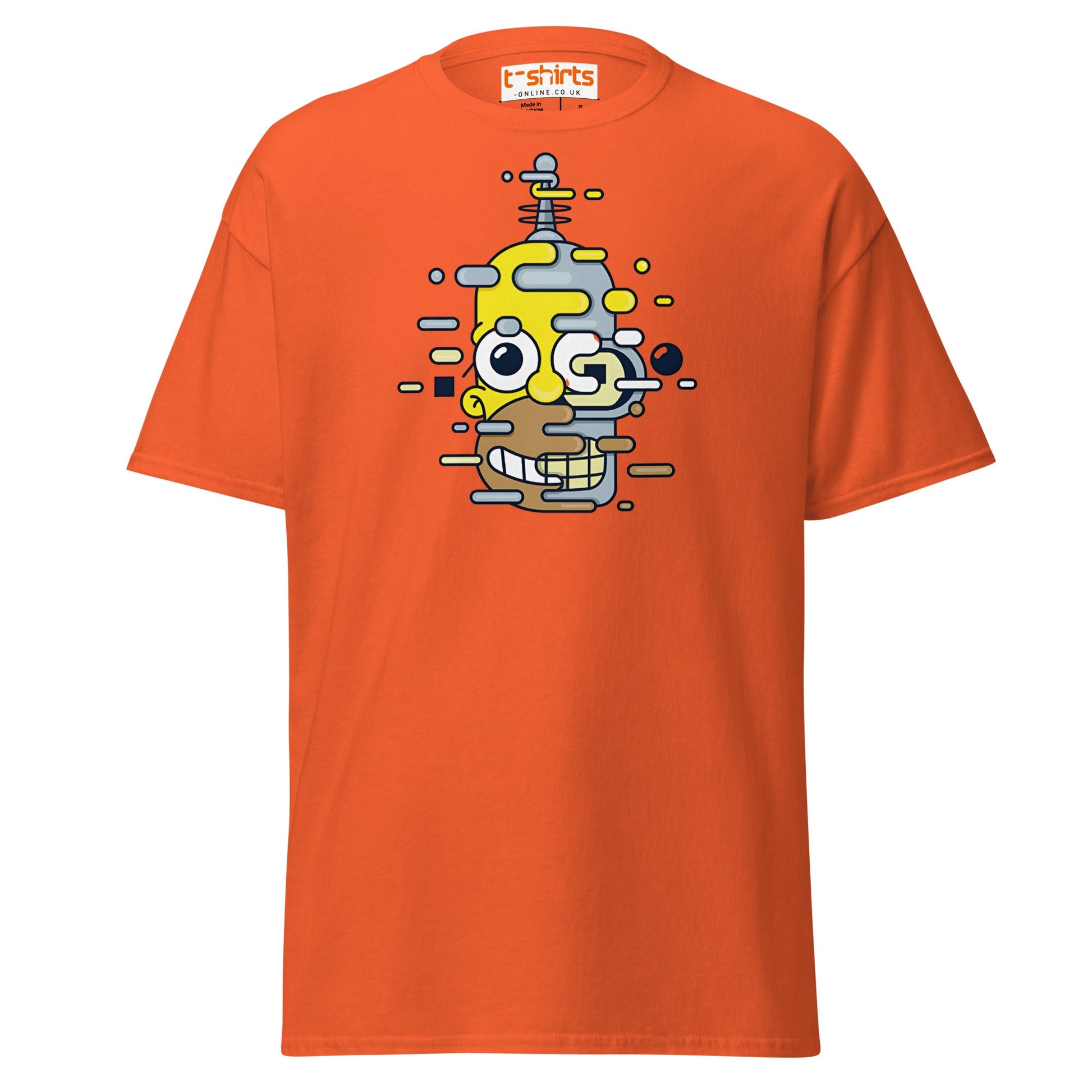 Cartoon Mashup Robot T-Shirt | Glitch Art Style - Orange - T-Shirts Online