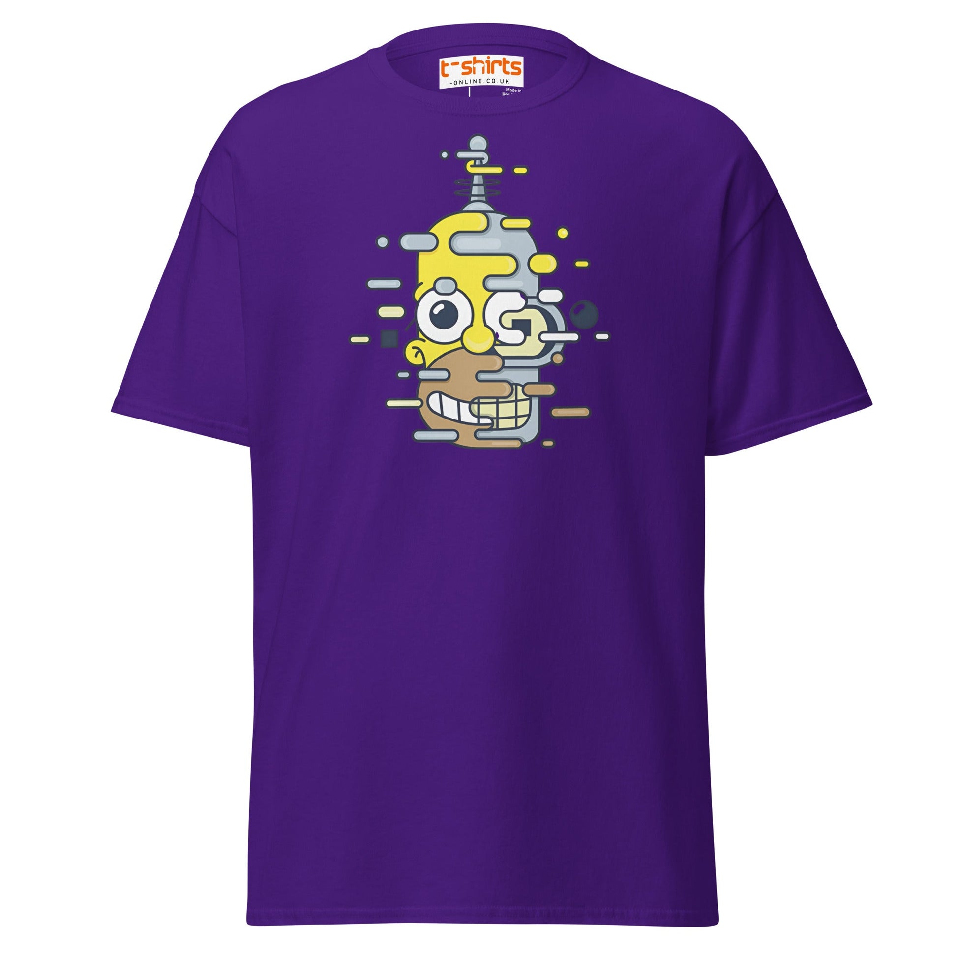 Cartoon Mashup Robot T-Shirt | Glitch Art Style - Purple - T-Shirts Online