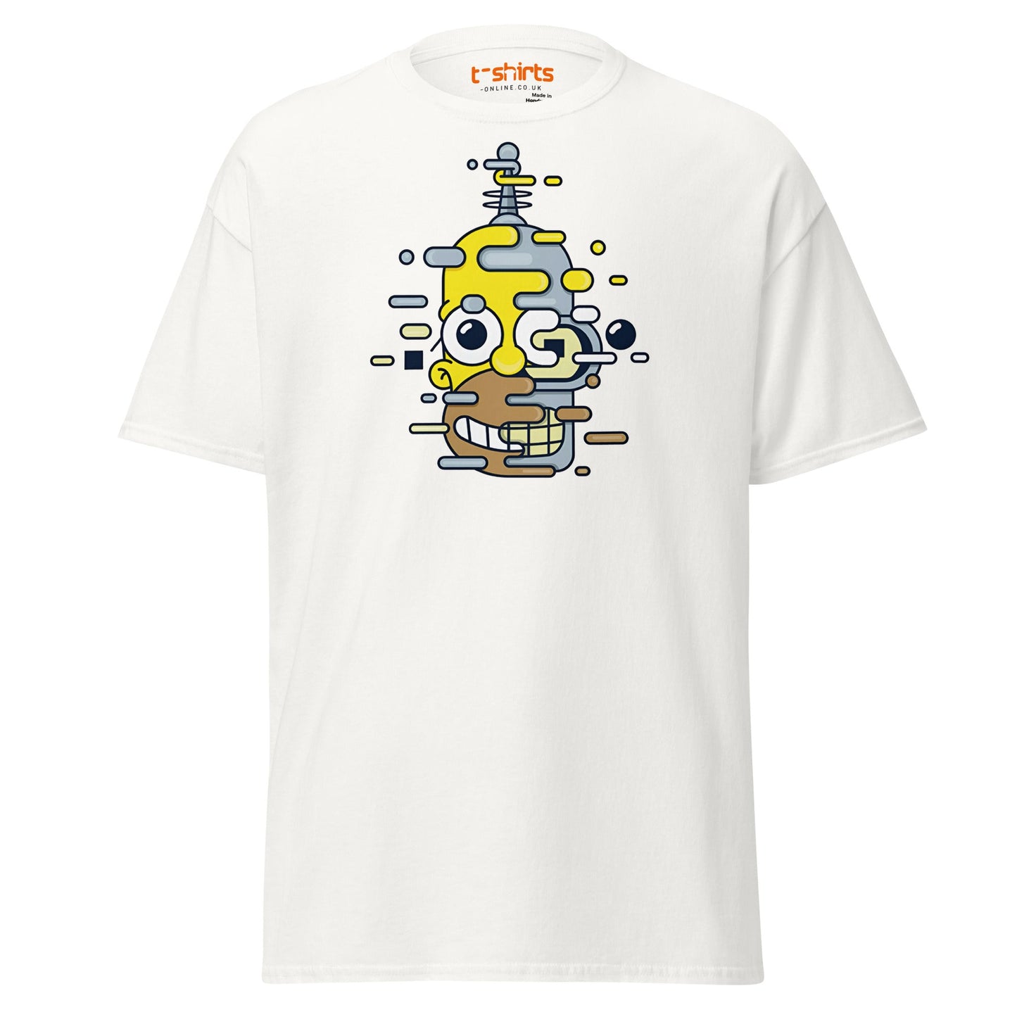 Cartoon Mashup Robot T-Shirt | Glitch Art Style - White - T-Shirts Online