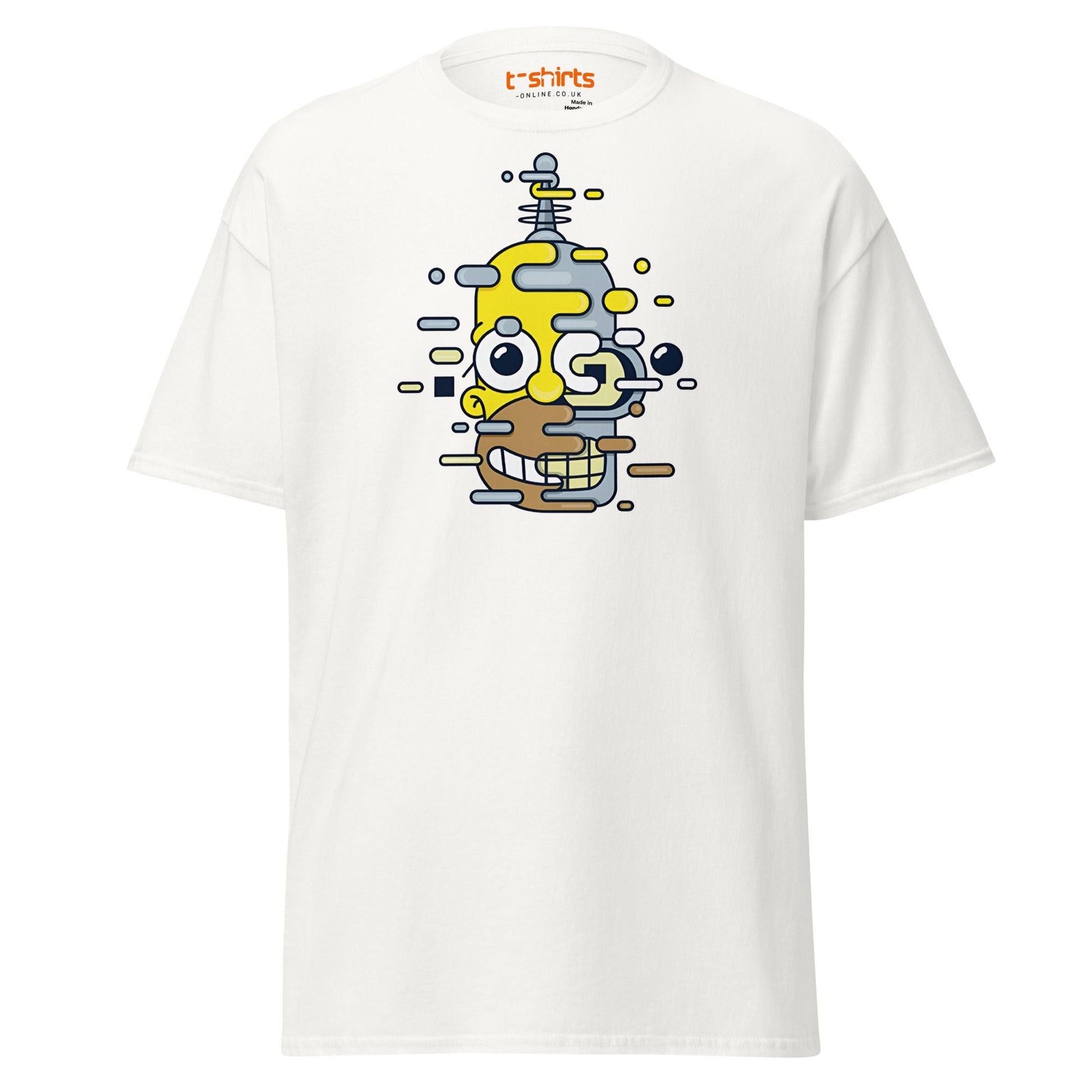 Cartoon Mashup Robot T-Shirt | Glitch Art Style - White - T-Shirts Online