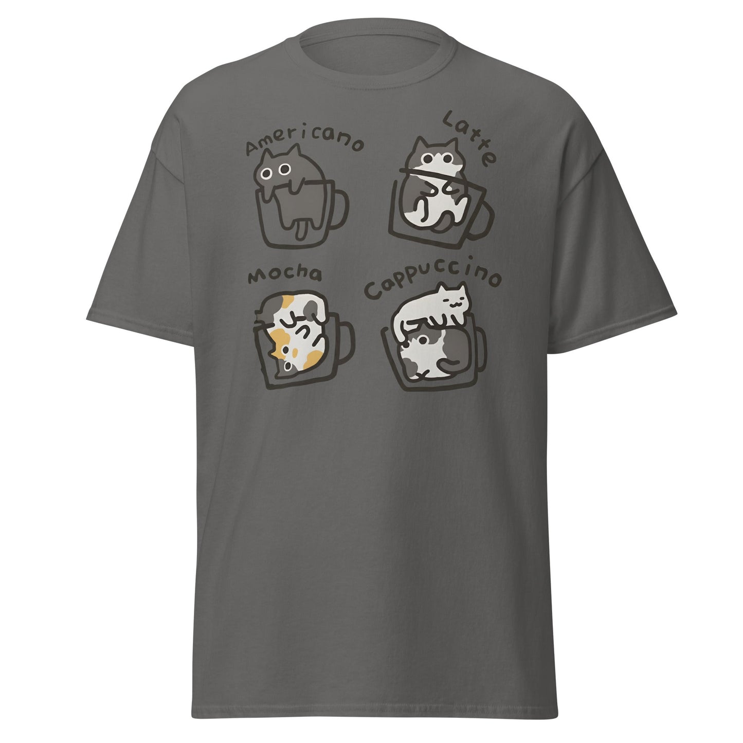 Cat - puccino Coffee Cats Cute T-Shirt Gift - Charcoal - T-Shirts Online