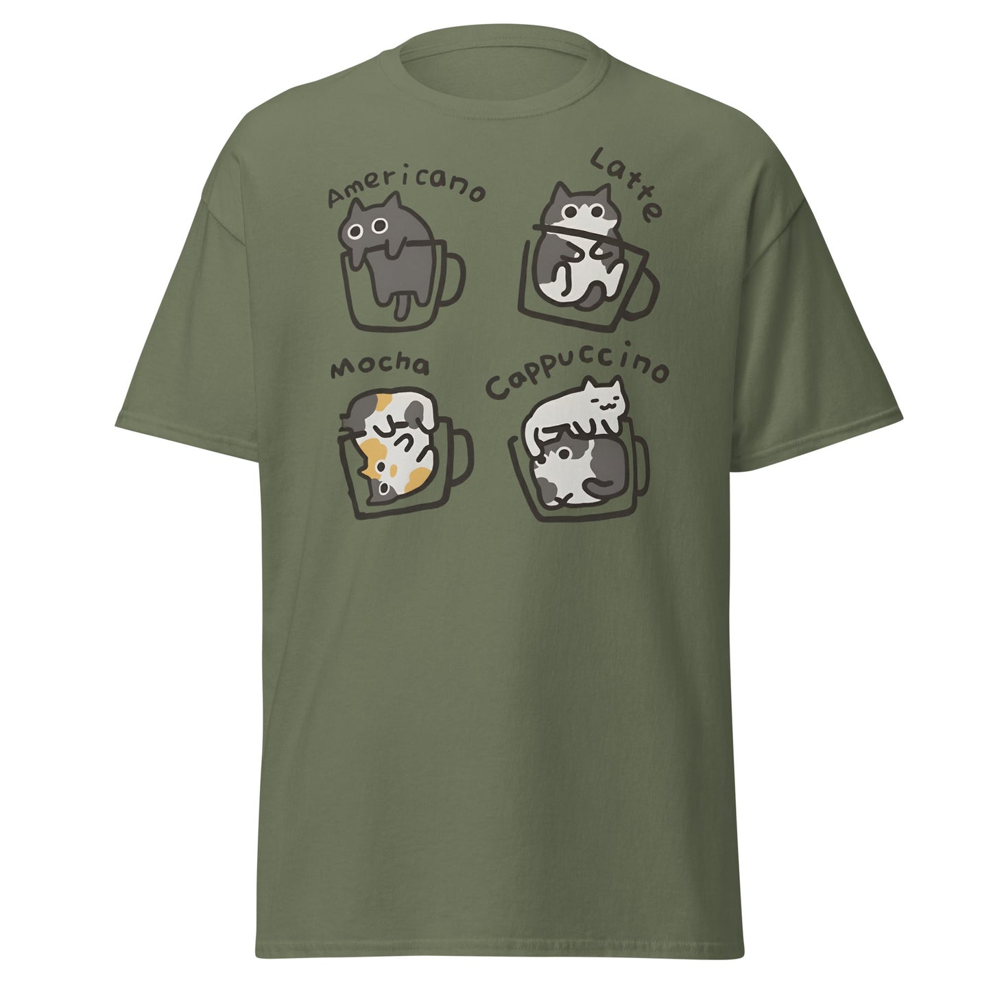 Cat - puccino Coffee Cats Cute T-Shirt Gift - Military Green - T-Shirts Online