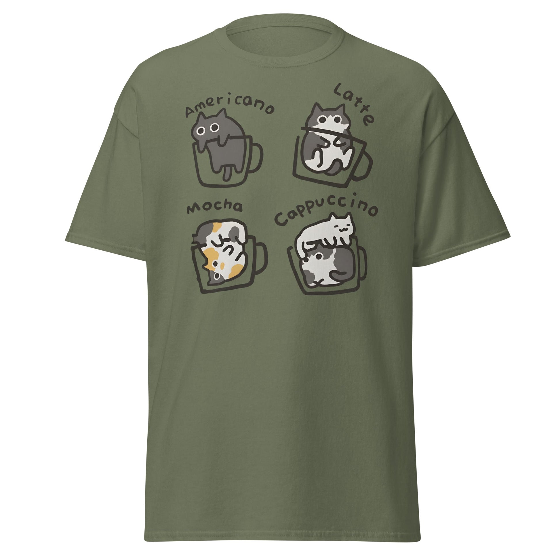Cat - puccino Coffee Cats Cute T-Shirt Gift - Military Green - T-Shirts Online