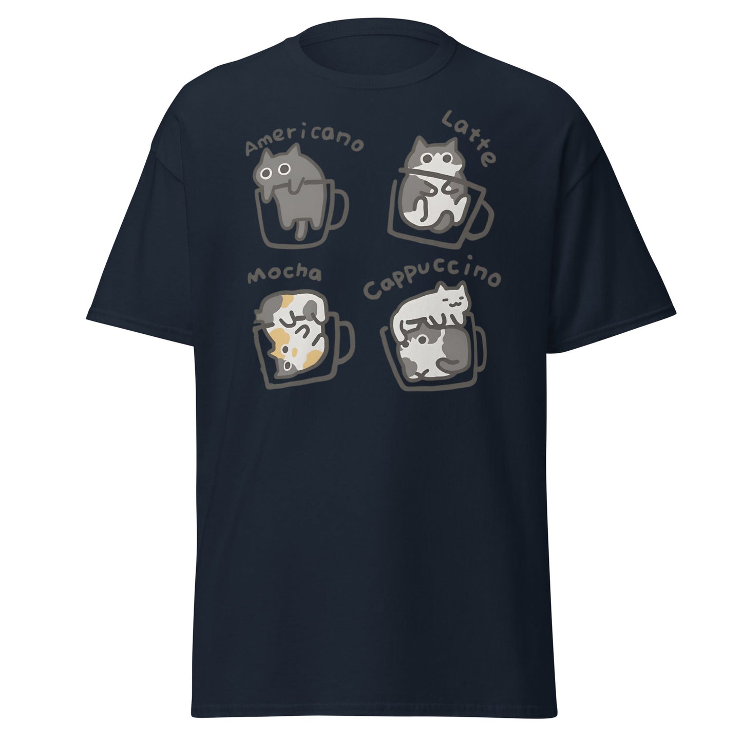 Cat - puccino Coffee Cats Cute T-Shirt Gift - Navy - T-Shirts Online