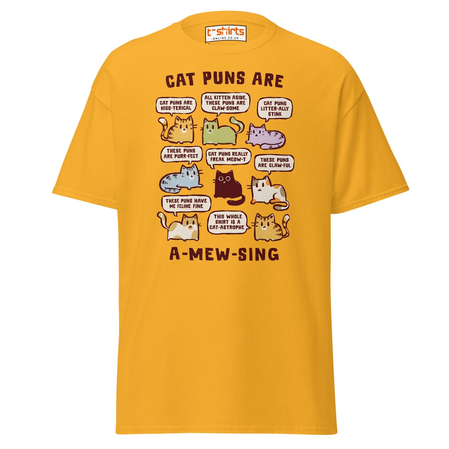 Cat Puns T-Shirt | Funny A - Mew - Sing Cartoon Cats Tee - Gold - T-Shirts Online