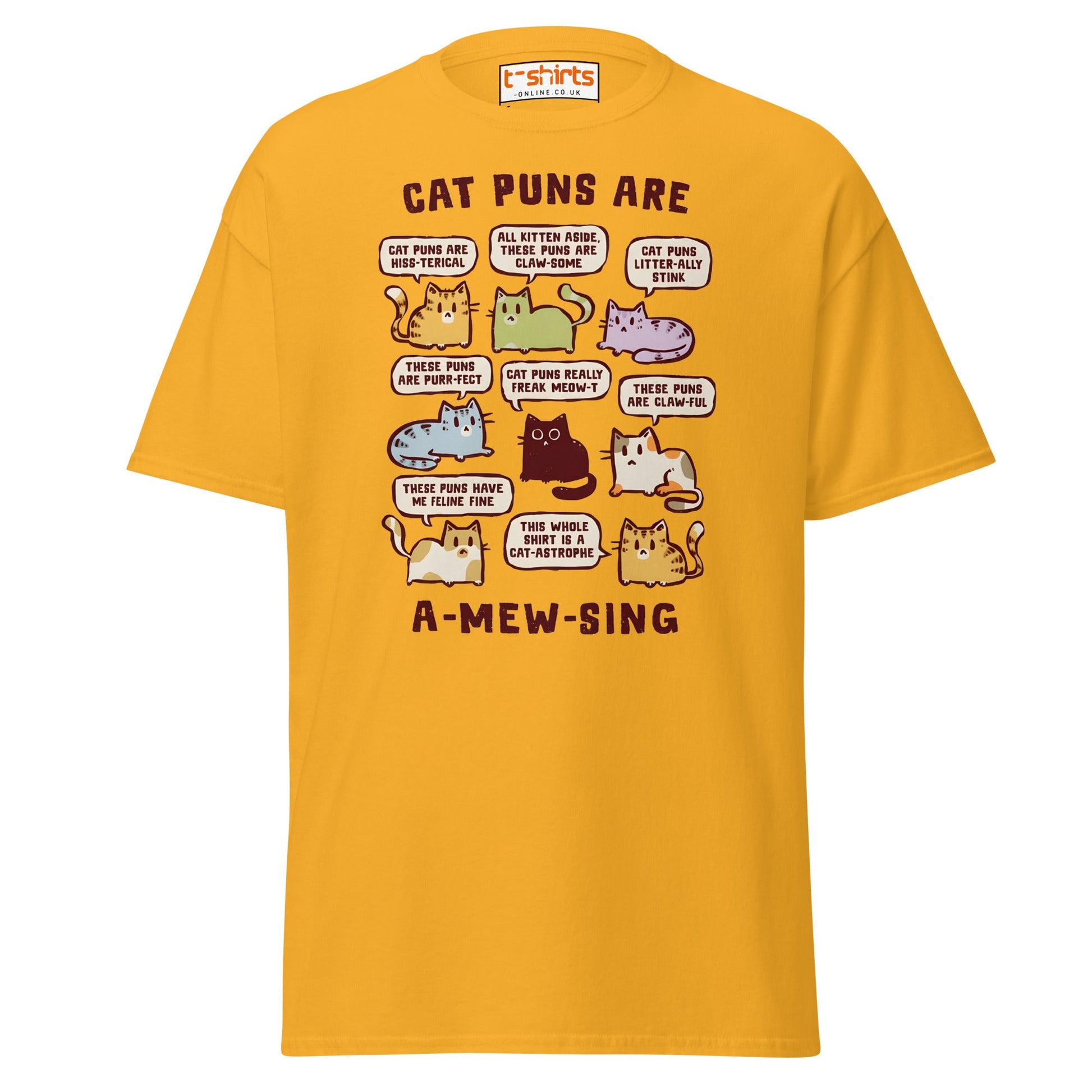 Cat Puns T-Shirt | Funny A - Mew - Sing Cartoon Cats Tee - Gold - T-Shirts Online
