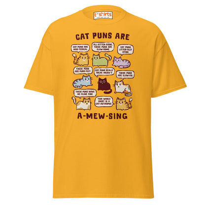 Cat Puns T-Shirt | Funny A - Mew - Sing Cartoon Cats Tee - Gold - T-Shirts Online