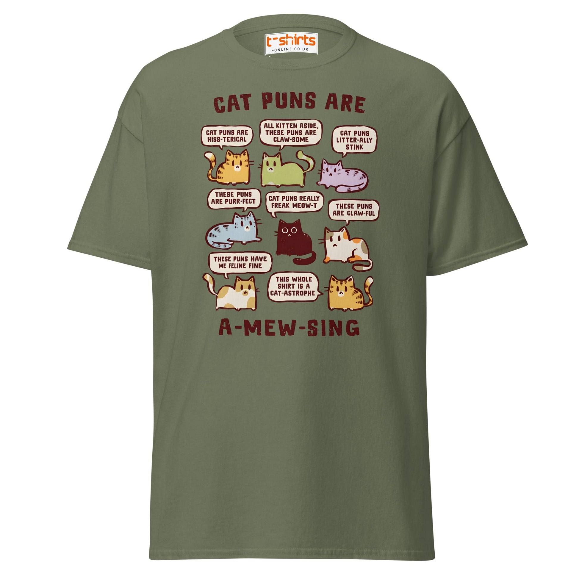 Cat Puns T-Shirt - Military Green - T-Shirts Online