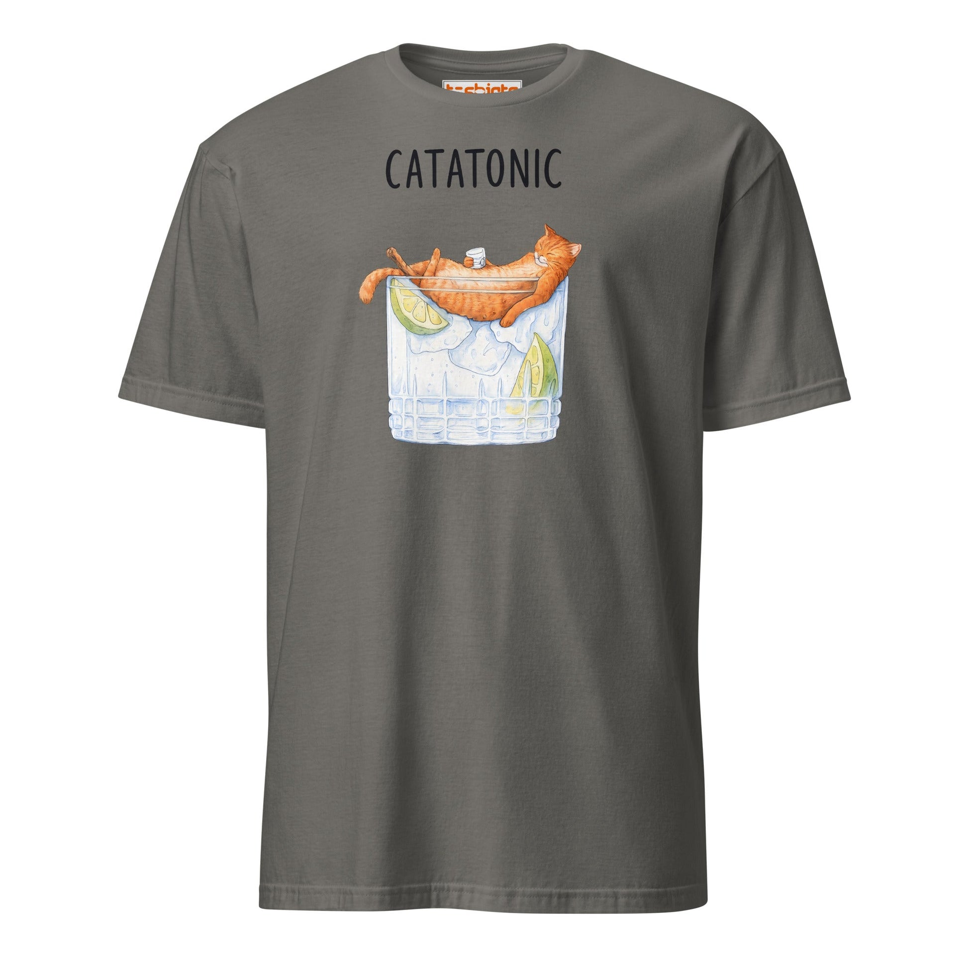 Catatonic T-Shirt – Funny Cocktail Cat Tee - Charcoal - T-Shirts Online