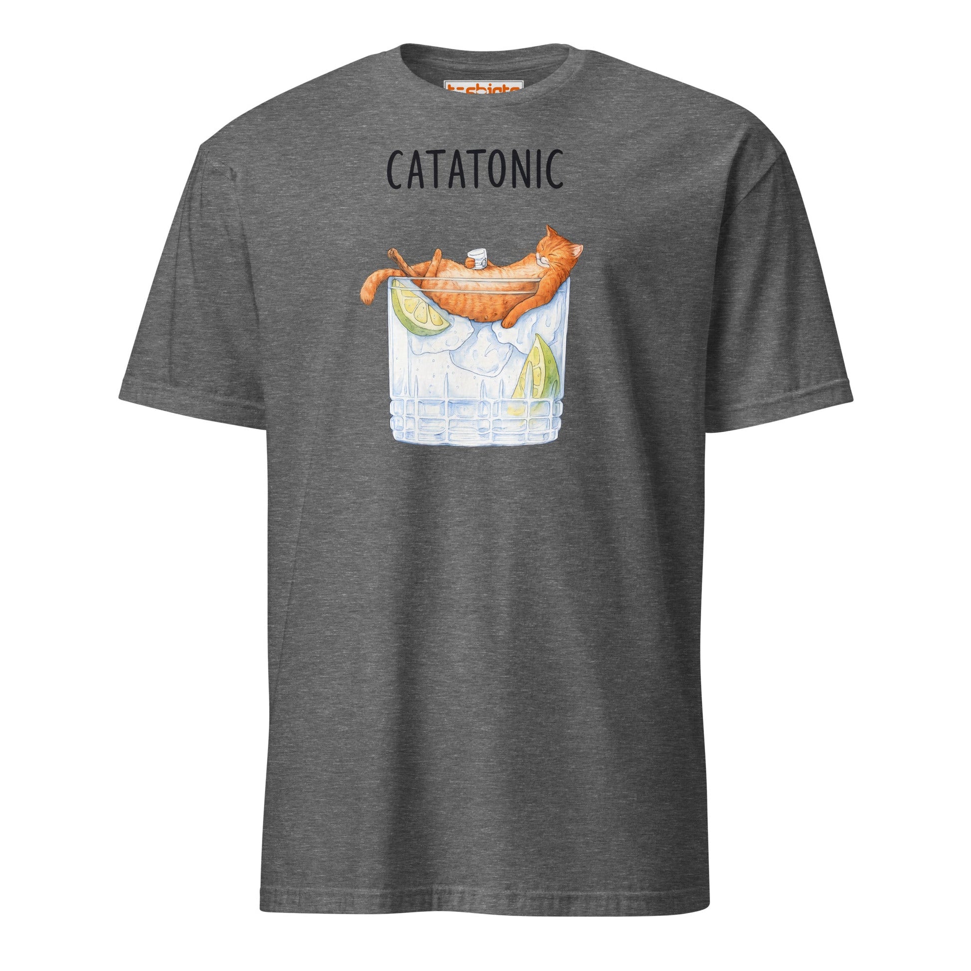 Catatonic T-Shirt – Funny Cocktail Cat Tee - Graphite Heather - T-Shirts Online