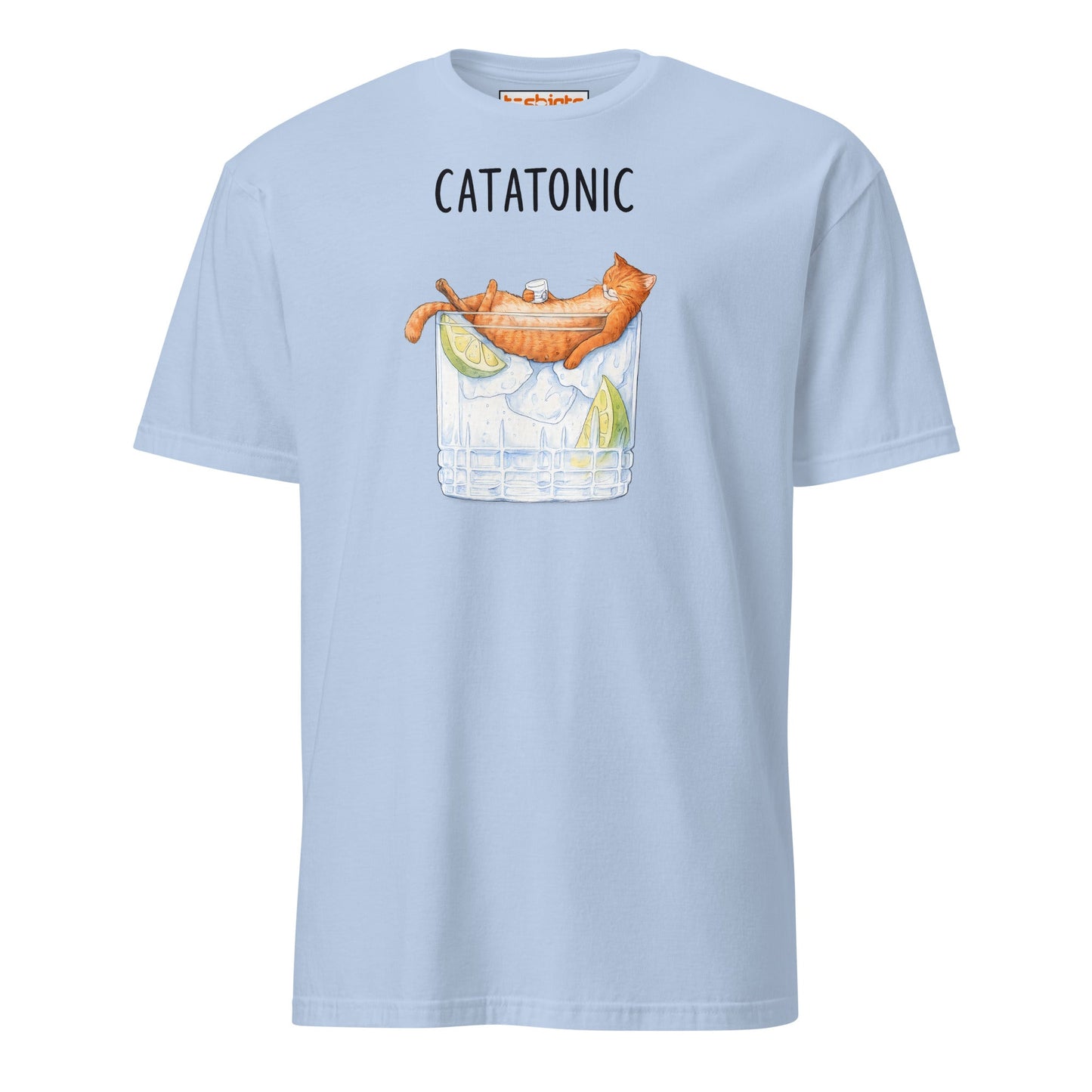 Catatonic T-Shirt – Funny Cocktail Cat Tee - Light Blue - T-Shirts Online