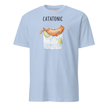 Catatonic T-Shirt – Funny Cocktail Cat Tee - Light Blue - T-Shirts Online