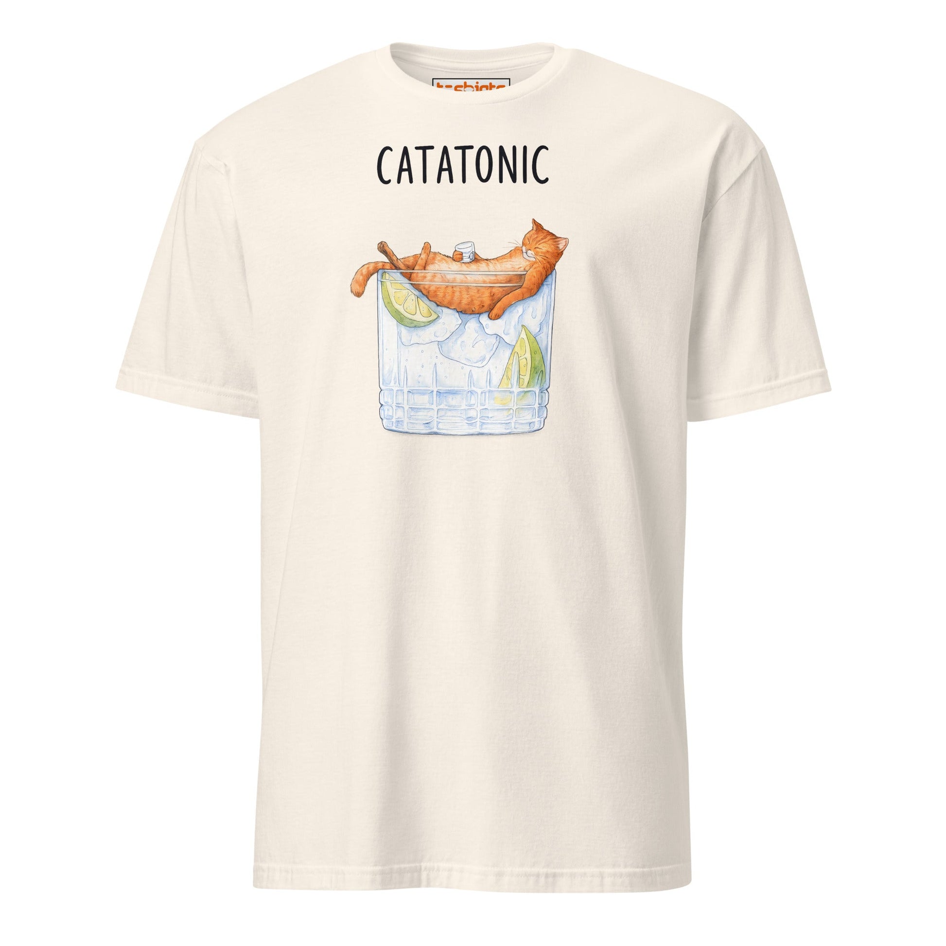 Catatonic T-Shirt – Funny Cocktail Cat Tee - Natural - T-Shirts Online