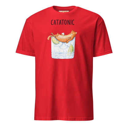 Catatonic T-Shirt – Funny Cocktail Cat Tee - Red - T-Shirts Online
