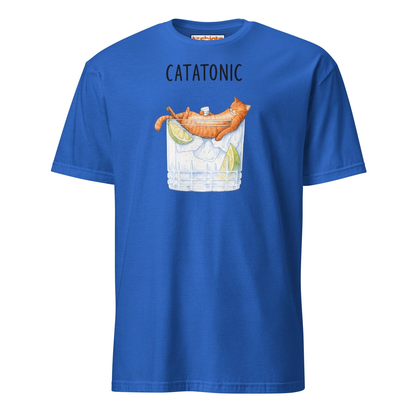 Catatonic T-Shirt – Funny Cocktail Cat Tee - Royal - T-Shirts Online