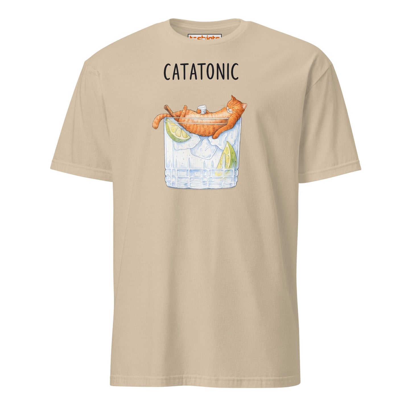 Catatonic T-Shirt – Funny Cocktail Cat Tee - Sand - T-Shirts Online