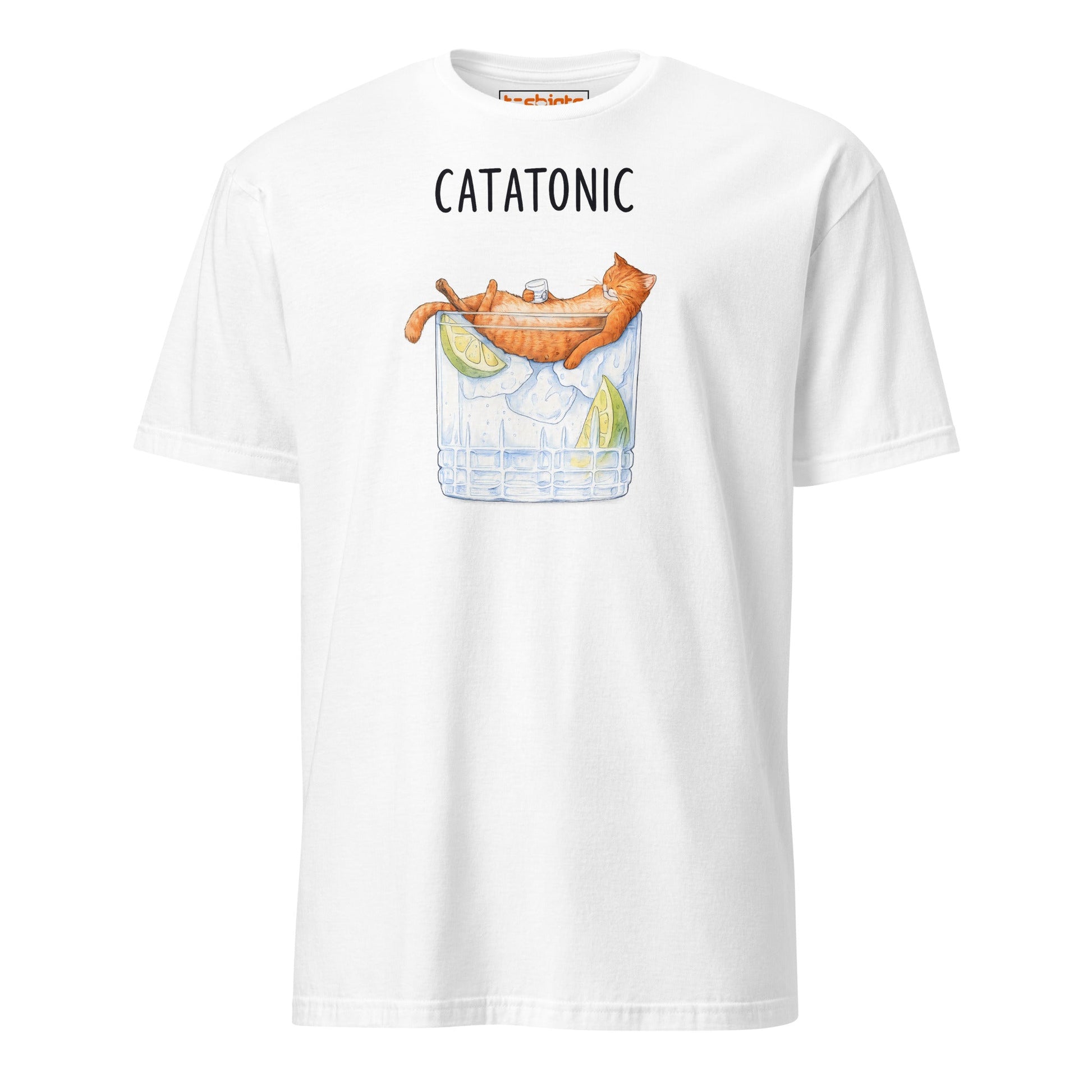 Catatonic T-Shirt – Funny Cocktail Cat Tee - White - T-Shirts Online