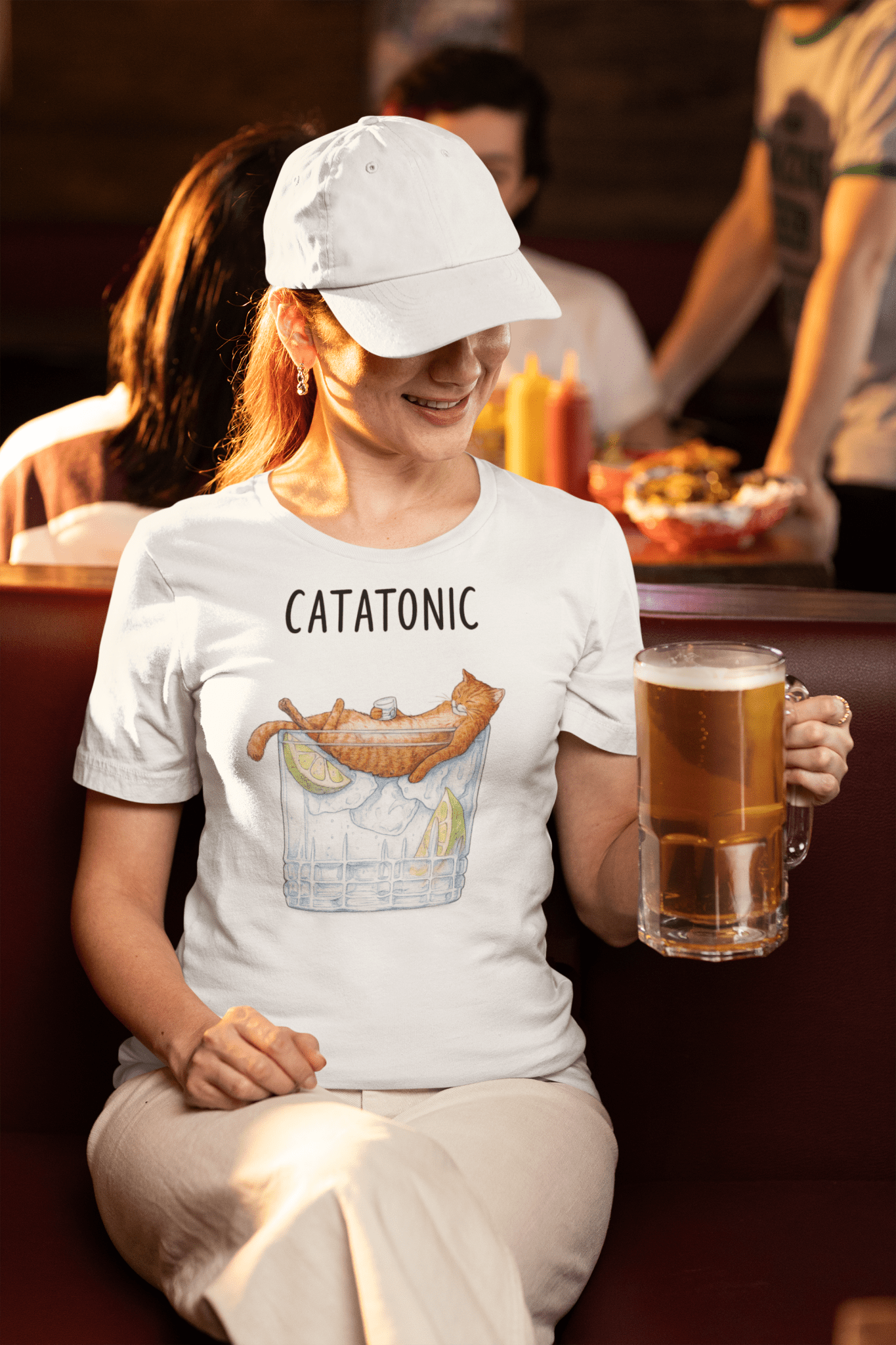 Catatonic T-Shirt – Funny Cocktail Cat Tee - White - T-Shirts Online