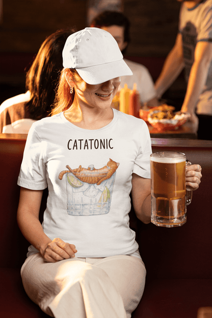 Catatonic T-Shirt – Funny Cocktail Cat Tee - White - T-Shirts Online
