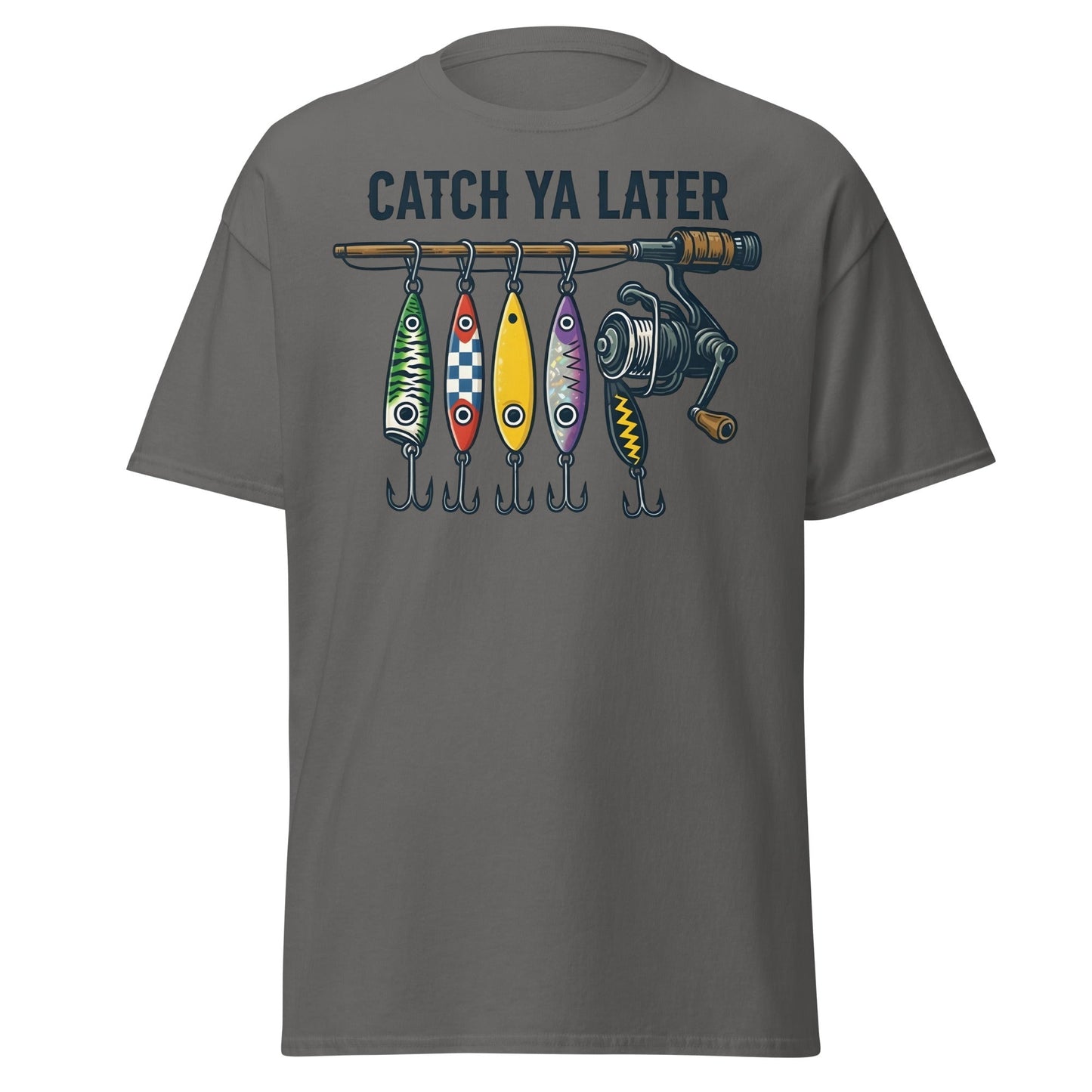 Catch Ya Later Fishing T-Shirt - Vintage Angler Tee - Charcoal - T-Shirts Online