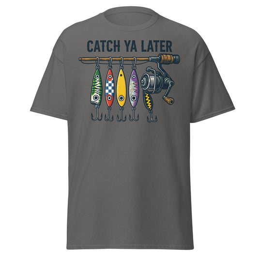Catch Ya Later Fishing T-Shirt - Vintage Angler Tee - Charcoal - T-Shirts Online