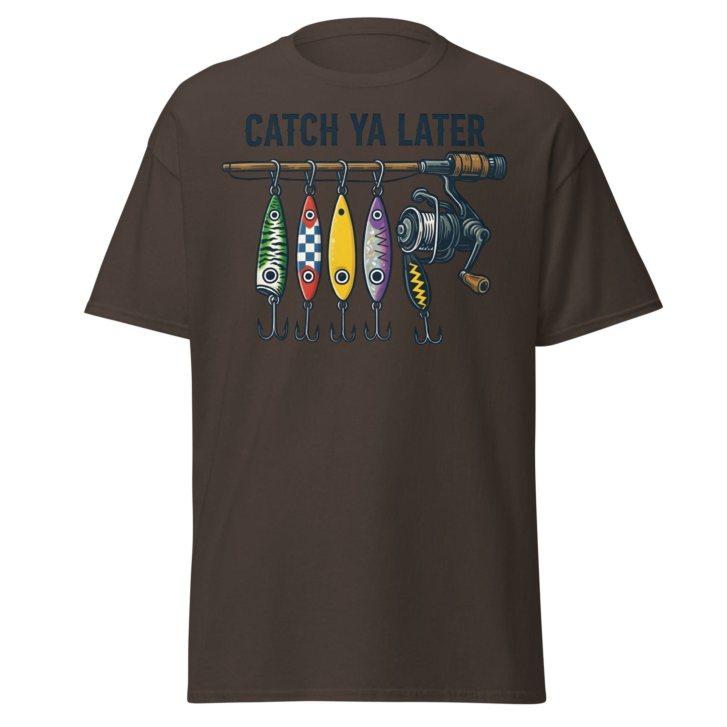 Catch Ya Later Fishing T-Shirt - Vintage Angler Tee - Dark Chocolate - T-Shirts Online