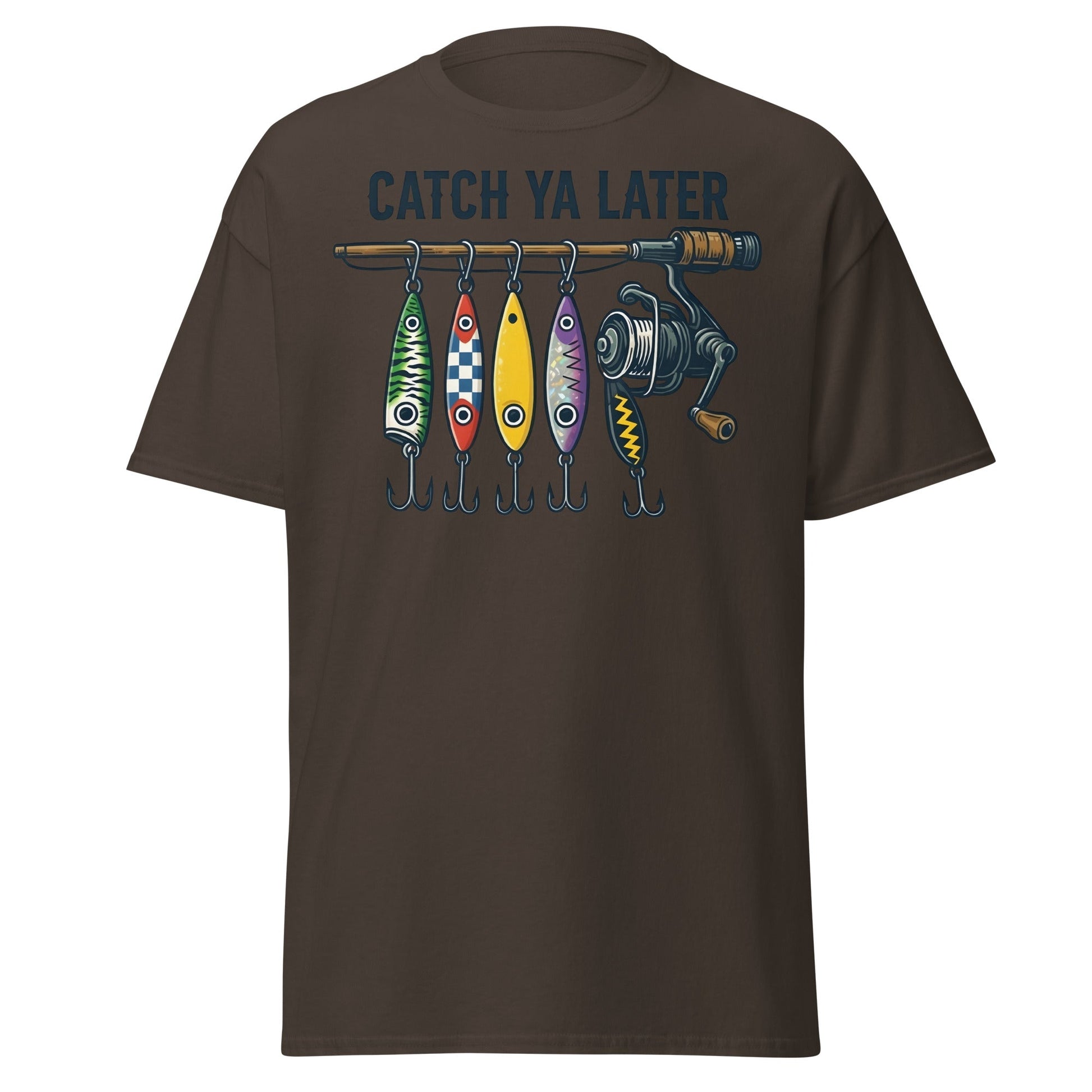 Catch Ya Later Fishing T-Shirt - Vintage Angler Tee - Dark Chocolate - T-Shirts Online
