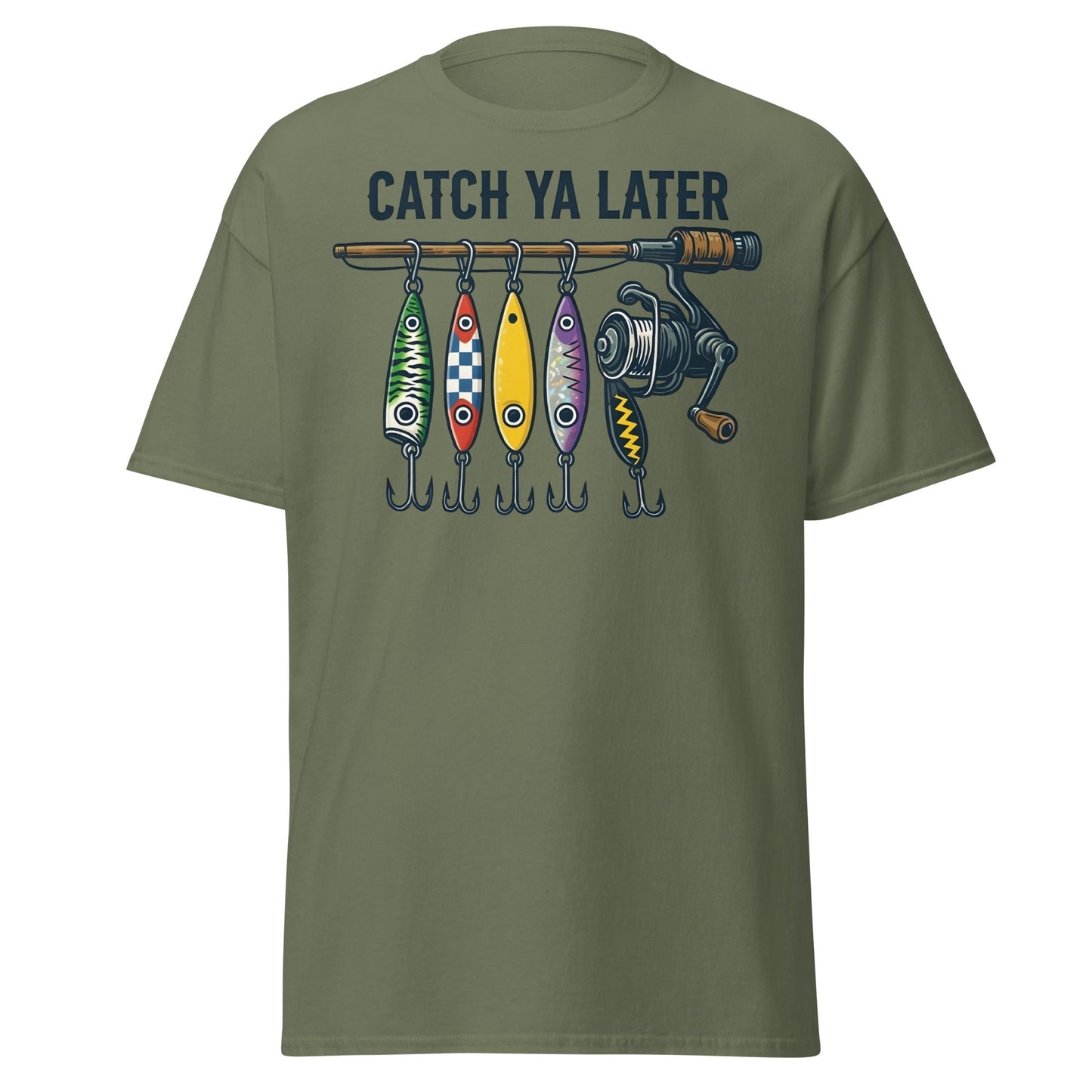 Catch Ya Later Fishing T-Shirt - Vintage Angler Tee - Military Green - T-Shirts Online