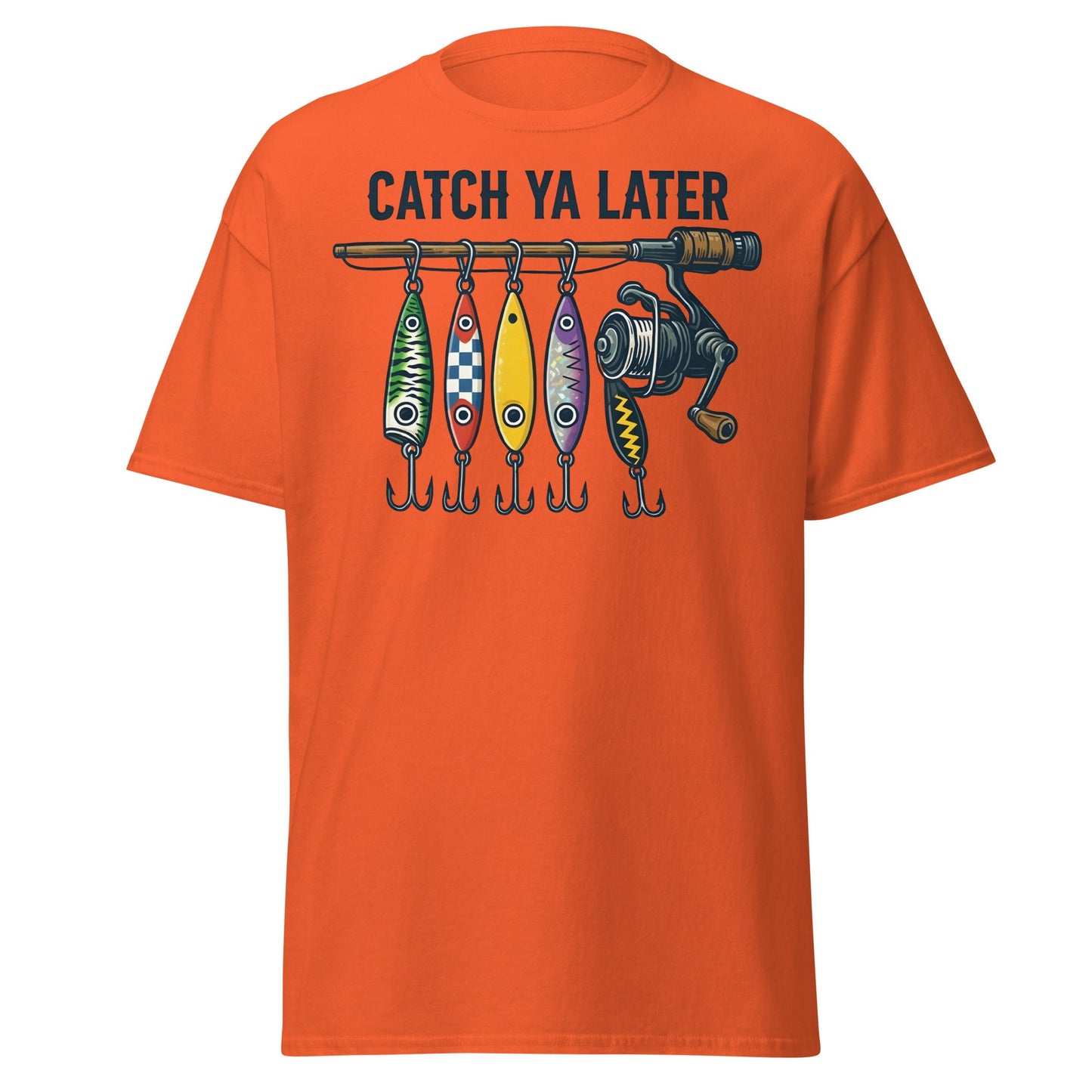 Catch Ya Later Fishing T-Shirt - Vintage Angler Tee - Orange - T-Shirts Online