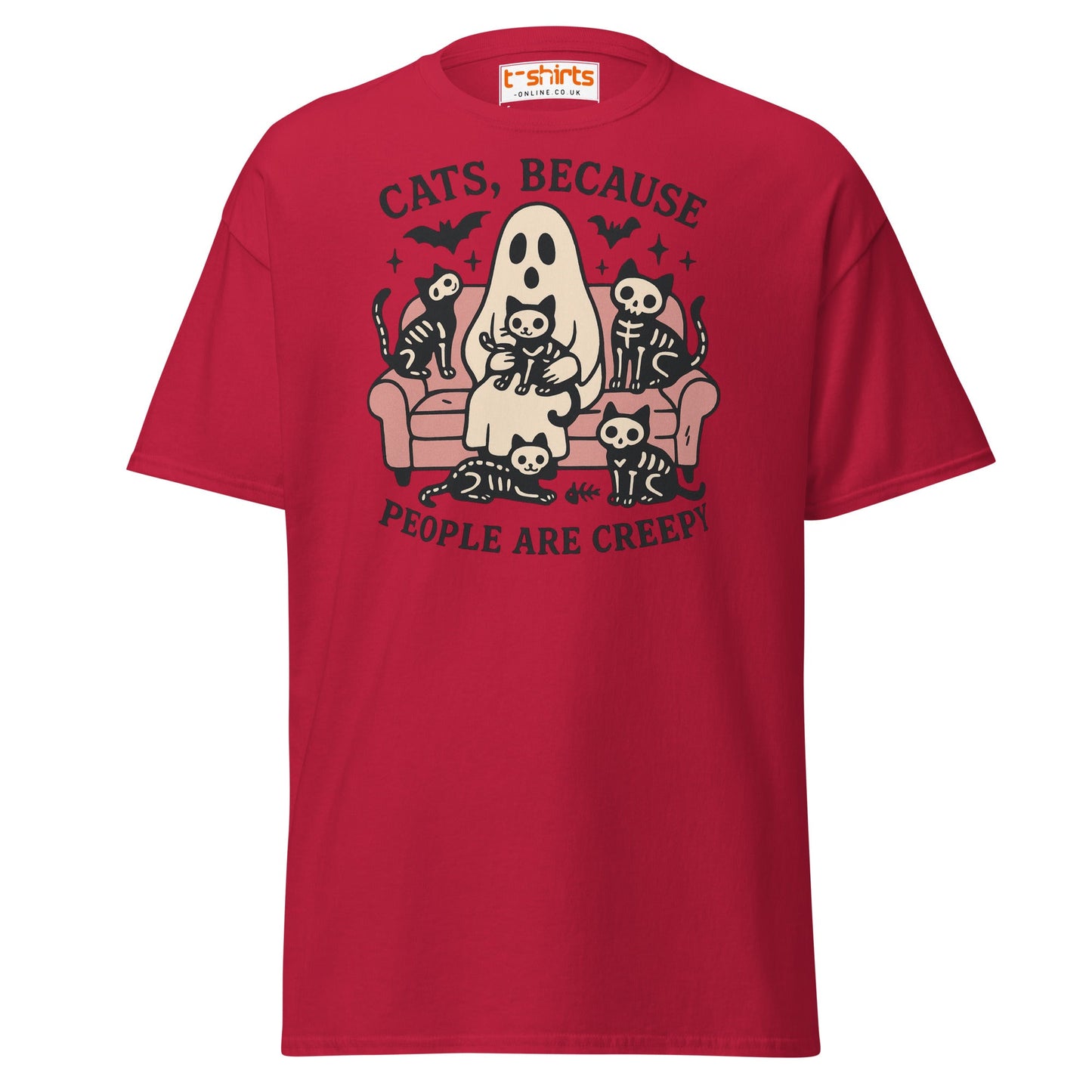 Cats Because People Are Creepy T-Shirt | Ghost & Cats Tee - Cardinal - T-Shirts Online