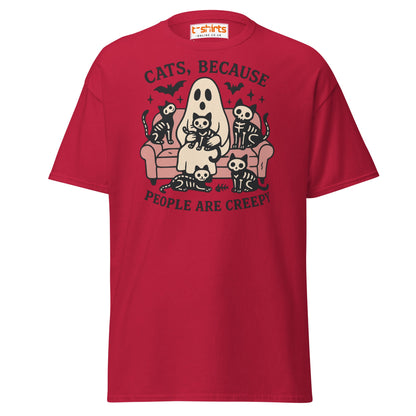 Cats Because People Are Creepy T-Shirt | Ghost & Cats Tee - Cardinal - T-Shirts Online