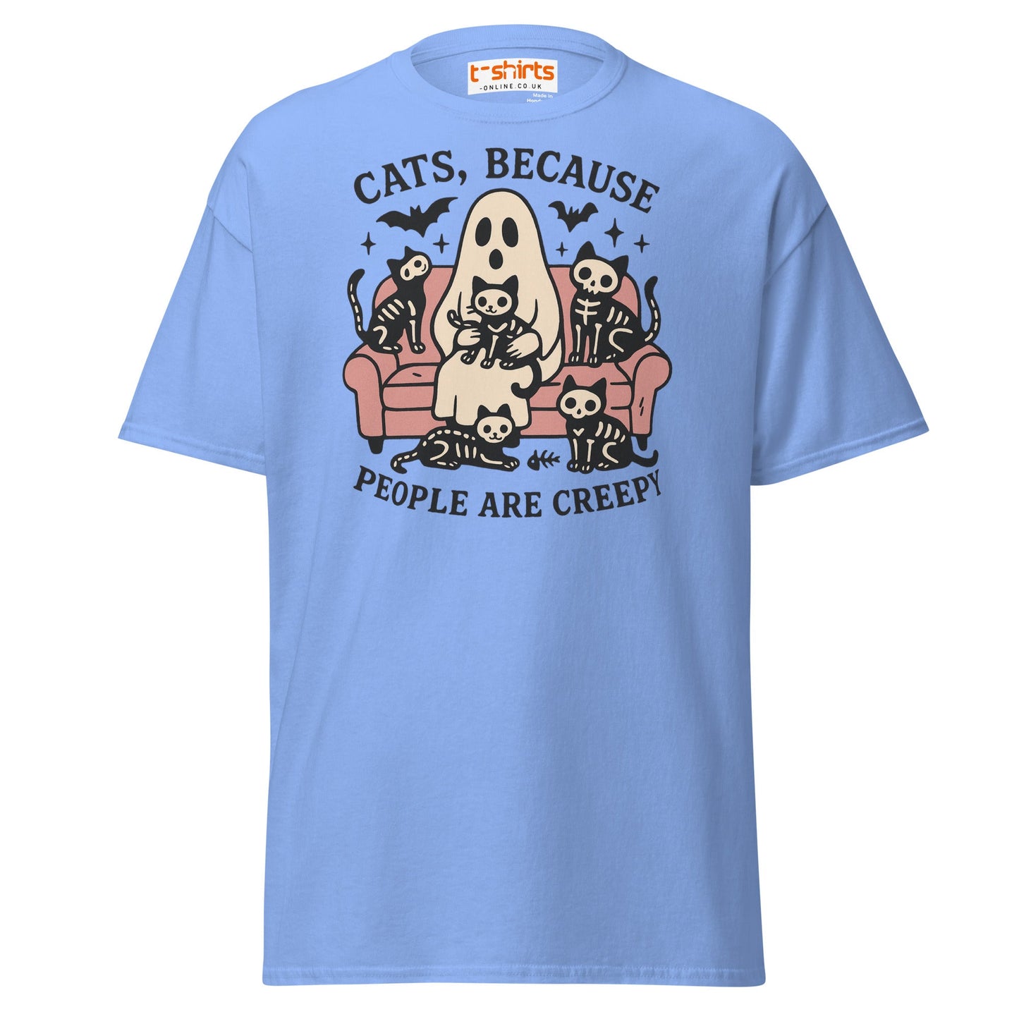 Cats Because People Are Creepy T-Shirt | Ghost & Cats Tee - Carolina Blue - T-Shirts Online