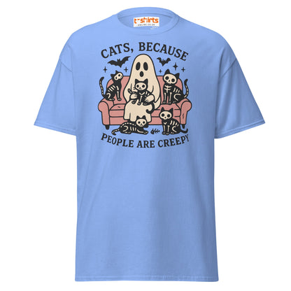Cats Because People Are Creepy T-Shirt | Ghost & Cats Tee - Carolina Blue - T-Shirts Online