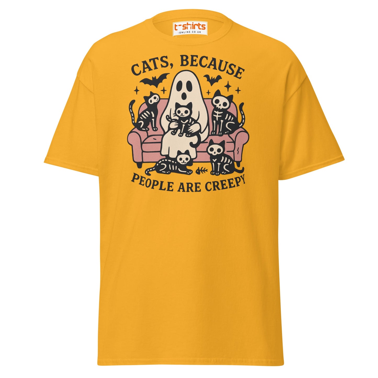 Cats Because People Are Creepy T-Shirt | Ghost & Cats Tee - Gold - T-Shirts Online