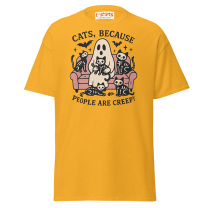 Cats Because People Are Creepy T-Shirt | Ghost & Cats Tee - Gold - T-Shirts Online