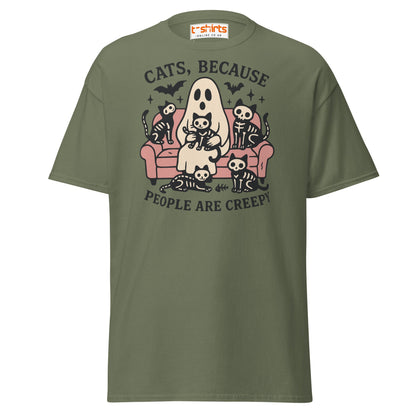 Cats Because People Are Creepy T-Shirt | Ghost & Cats Tee - Military Green - T-Shirts Online