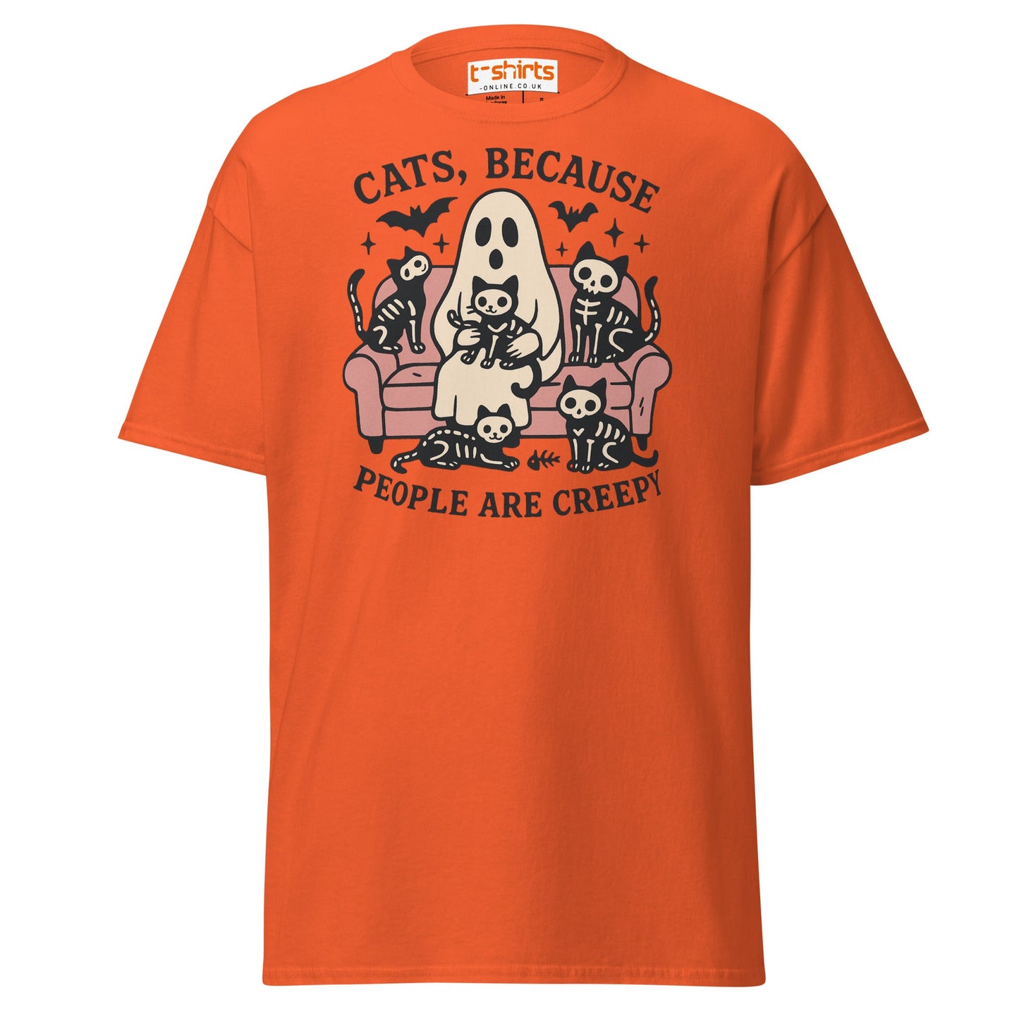 Cats Because People Are Creepy T-Shirt | Ghost & Cats Tee - Orange - T-Shirts Online