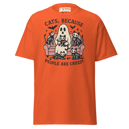 Cats Because People Are Creepy T-Shirt | Ghost & Cats Tee - Orange - T-Shirts Online