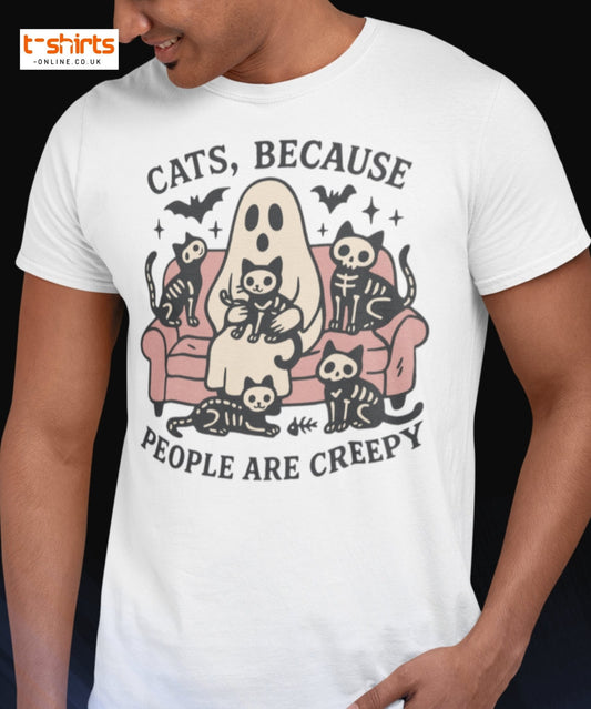 Cats Because People Are Creepy T-Shirt | Ghost & Cats Tee - Red - T-Shirts Online