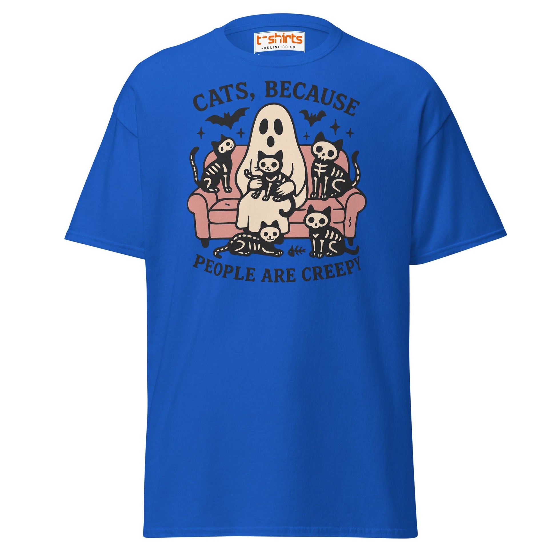 Cats Because People Are Creepy T-Shirt | Ghost & Cats Tee - Royal - T-Shirts Online